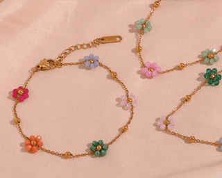 Bracelet doré Fleurs multicolores