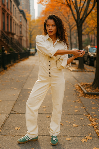 Thais ivory denim jumpsuit