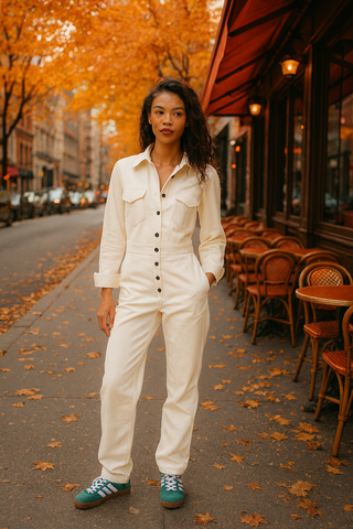 Thais ivory denim jumpsuit