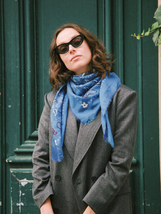 Indira Blue Cashmere Scarf