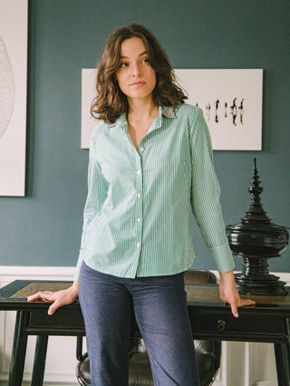 Green embroidered striped Helsinki shirt