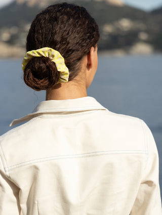 Yellow checkered scrunchie