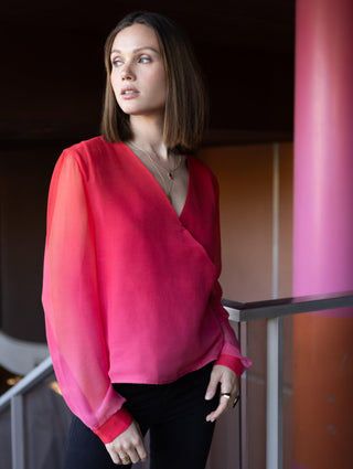 Ibiza red sunset silk blouse