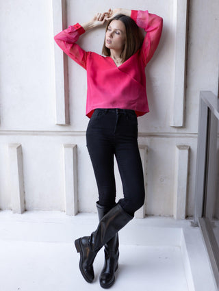 Ibiza red sunset silk blouse