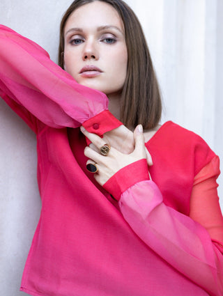 Ibiza red sunset silk blouse