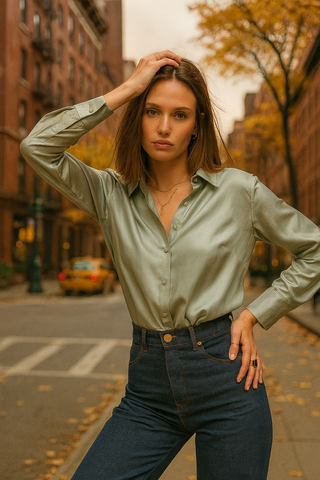 London aqua silk shirt