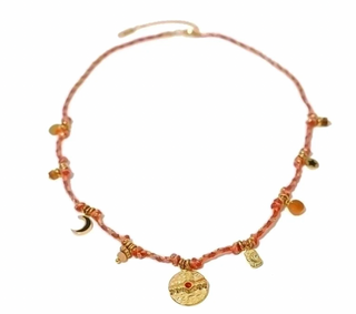 Collier India doré cordon tressé corail