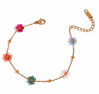 Collier doré Fleurs multicolores