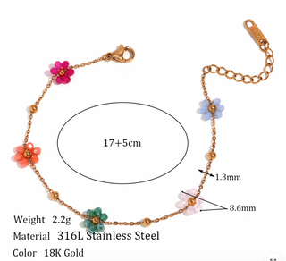 Bracelet doré Fleurs multicolores