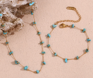 Collier doré & pierres turquoises