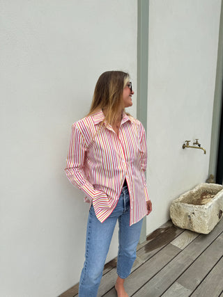 Chemise à rayures rose orange - Simone