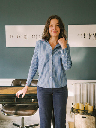 Blue embroidered Helsinki striped shirt