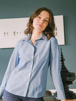 Blue embroidered Helsinki striped shirt