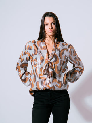 Silver Leopard Lavallière Shirt