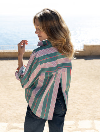 Fanny backless shirt with green stripes